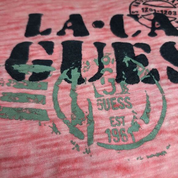 Guess Jeans vintage 2D pink LA CA short sleeve top shirt - Picture 3 of 5